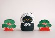 画像1: 木彫り人形ねこ　豆絞りにゃん　黒ネコ